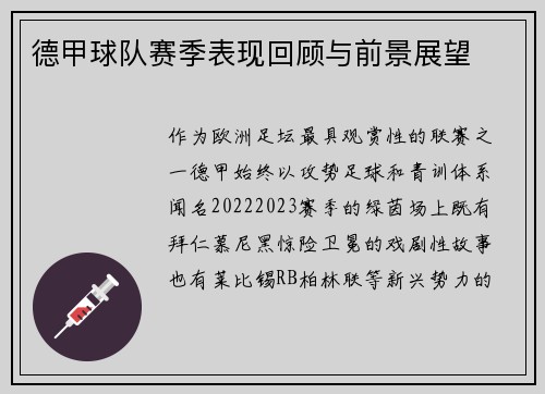德甲球队赛季表现回顾与前景展望